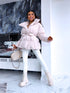 Puffy, short jacket with tie belt - light beige